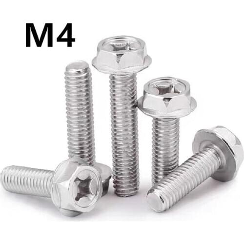 50PCS M4x6/8/10/12/16/20/25/30mm 304 Stainless Steel Screws Hexagon Phillips Flange Head Hex Bolts