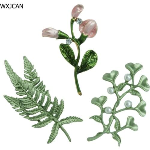 WXJCAN vintage brooches fashion Three kinds of vivid cyan-blue leaf flower plant enamel brooch women spring autumn jewelry