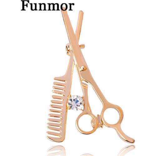 Fashion Gold-color Wedding Combs Scissors Brooch Dress Collar Pins Women Girls Kids Scarf Hats Clips Corsage Jewelry Bijoux