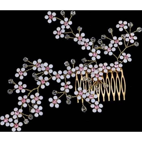 FORSEVEN Gold Color Flower Hair Comb Ladies Chic Colorful Crystal Hair Jewelry Bridal Delicate Elegant Wedding Hair Accessories