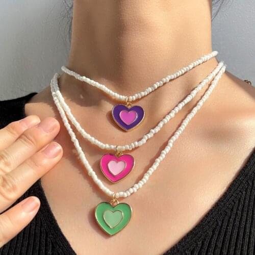 Fashion Gothic Beaded Colorful Love Heart Pendant Necklaces For Women Girls Handmade Beads Necklace Vintage Party Jewelry Girls