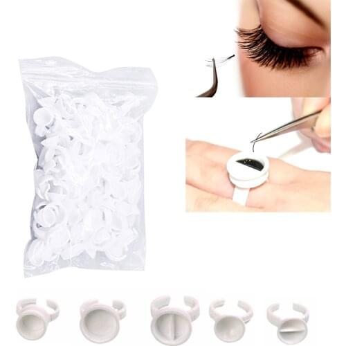 100pcs Disposal Tattoo Pigment Holder Ring with Grid Eyelashes Extension Adhesive Glue Holder Palette