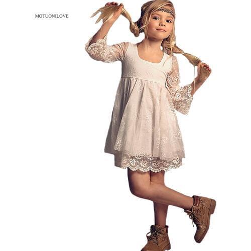 3/4 Long Sleeves Lace Square Collar Short Flower Girl Dresses For Weddings Princess Holy First Communion Dresses Girls Costumes