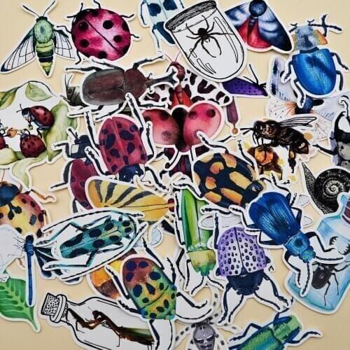 36pcs Watercolor Natural Insect Collection stickers Diary Notebook Planner/ Handbook DIY Paper made Sticker papeleria stationary