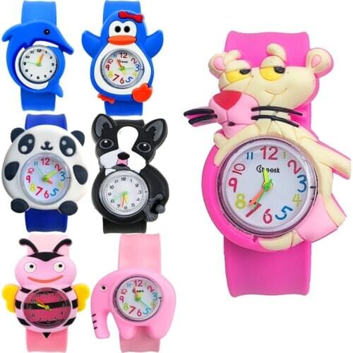 3D Animal Cartoon Children Watch 15 Styles Sports Quartz Dolphin Panda Butterfly Kitty Watch for Kids Boys Girls Learning Clock