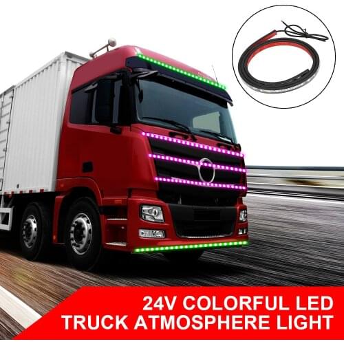 24V 7color LED Flashing RGB Truck Ambient Light Roof Bumper Door Lamp 1-2.4M Strip Trailer Lorry Caravan Accessories Decoration