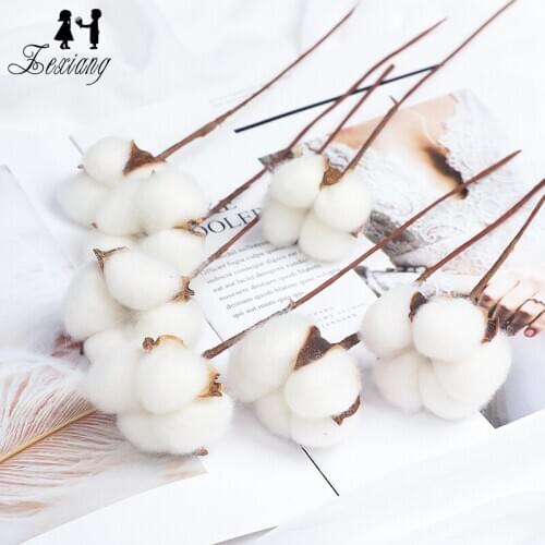 10 pcs/pack Natural cotton dry flowers with wire rod bouquet decorative materials floral DIY accessories