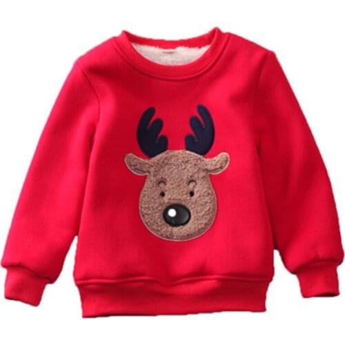 Plus Velvet Hoodies Kids Fall Sweatshirt Cartoon Deer Toddler Boys Winter Clothes Warm Pullover Baby Boy Hoodie