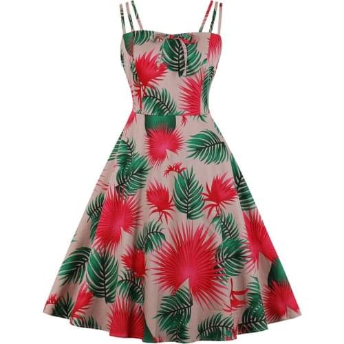 Cotton Swing Rockabilly 50s Vintage Dress VD1416 Floral Print Sexy Beach Women Plus Size Dress robe