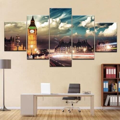 Canvas painting landscape art wall picture London Big Ben building 5 Panel Wall Canvas frame Architecture Picture For Home Decor