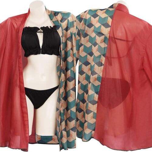 Anime Demon Slayer Cosplay Tomioka Giyuu Swimwear Cloak Suit Summer Beach Push Up Bikini Outfits