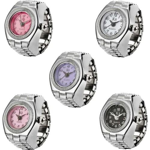 Creative Fashion Metal Ring Cool Quartz Watch Dial Design Elastic Finger Ring Couple Retro Trendy Jewelry Gift
