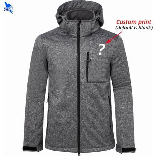 Customize LOGO Outdoor Windproof Softshell Jacket Men Hunting Skiing Hooded Coat Warm Fleece Hiking Camping Fishing Clothing