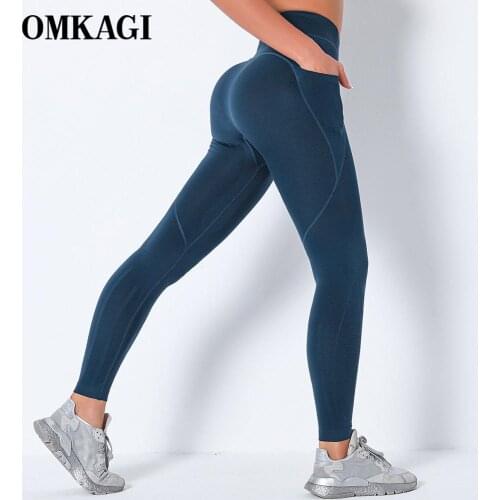 OMKAGI Leggings Sport Women Fitness Women Tights Workout Leggings with Pocket High Waist Push Up Solid butt lifting Yoga Pants