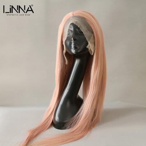 LINNA Synthetic Lace Front Wig For Women 26 Inch Long Straight Wigs High Temperature Fiber Purple Pink Blonde Can Be Permed Wig