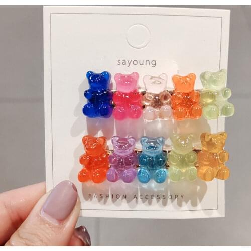 Cute Bear Fashion Hairpin Korean Temperament Small Animal Jelly Color Bangs Clip Hair Accessories for Women