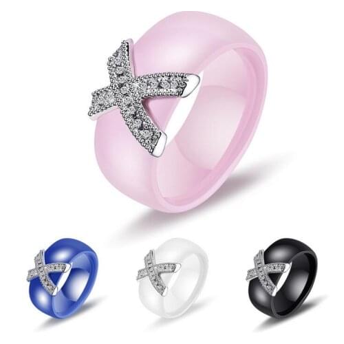 Fashion Jewelry Women Ring With Crystal 8 mm X Cross Ceramic Rings For Women Wedding Party Accessories Gift Design
