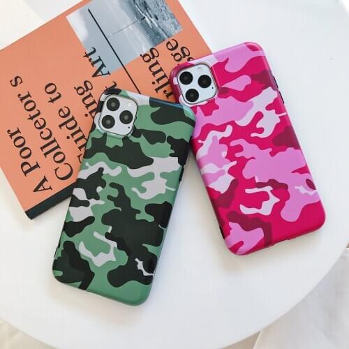 Trendy Camouflage Pink Green Matte Case for iPhone 12 Mini 11 Pro XS Max 6 6S 7 8 Plus SE 2020 X XR TPU Soft Silicone Back Cover