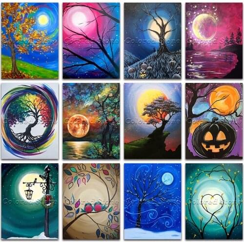 New Diamond painting scenery Tree moonlight pumpkin 5D DIY Full Square Drill embroidery Cross stitch 3D Round mosaic Drawing 945