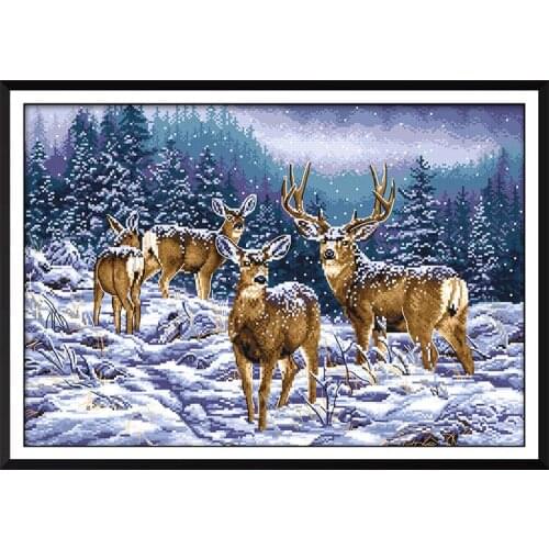 Winter Deer Cross Stitch Kit Count Print Canvas Needlework Embroidery DIY Handmade for Home Wall Decor Gift for Friend DA267
