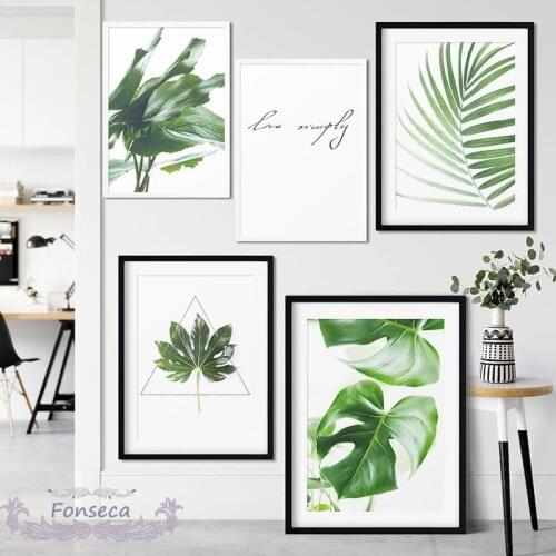 Nordic Green Plant Leaves Canvas Painting Live Simply Quotes Posters and Prints Decorative Picture On The Wall for Living Room