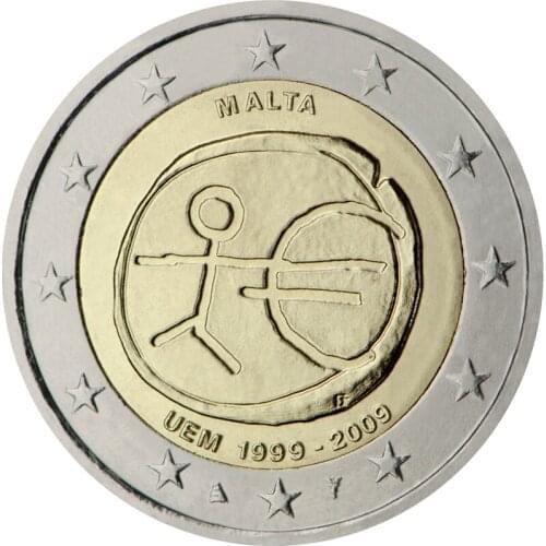 Malta 2009 10th Anniversary of EU Currency 2 Euro Unc New Original Coin Unc Genuine Euro Coins