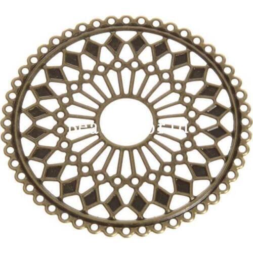 Wholesale Best Quality 30 Pcs Bronze Tone Filigree Round Connector Embellishments Findings 60mm(W04909)