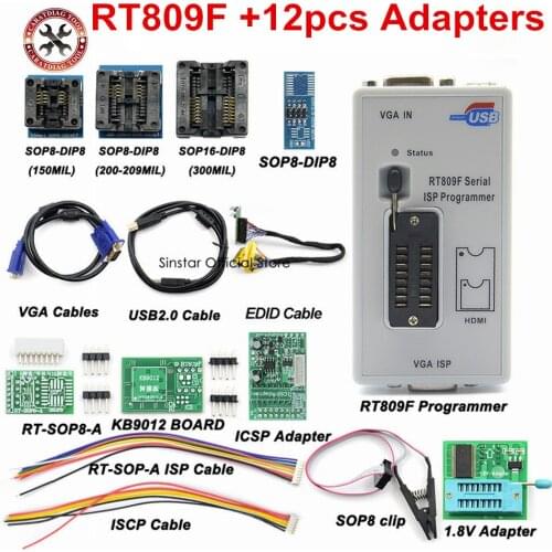 Original RT809F Serial ISP Programmer with 12pcs adapters lcd usb programmer Repair Tools 24-25-93 serise IC Test Clip