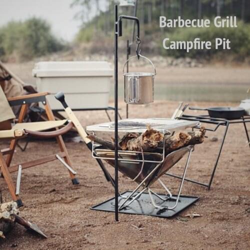 Outdoor Camping Cookware BBQ Grill Food Cooking Mesh Fire Pit Stainless Steel Wood Stove Campfire Portable Stove Supplies