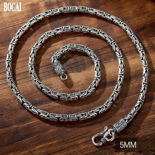BOCAI New 100% S925 pure silver peace pattern necklace for man vintage dragon pattern Thai silver sweater chain Man necklace