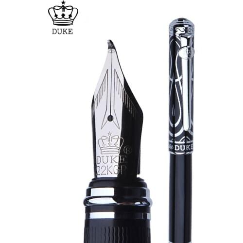 Duke Metal Noble Ruby Fude Calligraphy Fountain Pen Iridium Bent Nib , Black & Silver Cap Ideal Art Office Home School Supplies