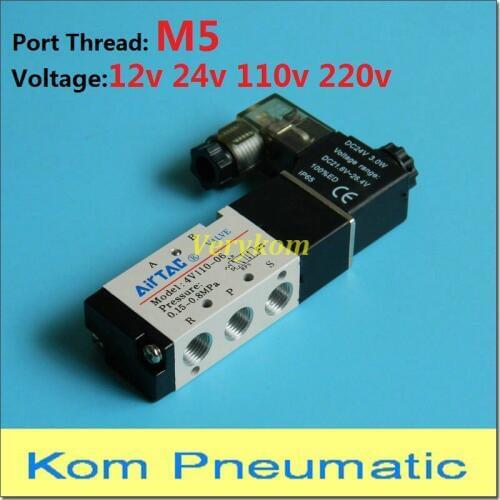 Verykom Pneumatic Solenoid Valve 5/2 4V110-M5 Port M5 Control Valves With Plug LED 12V 24V DC AC 110V 220V 5 way Free Shipping