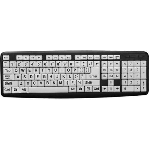 107 Keys USB Wired Gaming Computer Keyboard White Keys Black Letter Large Print English Keybaord Elderly For Old People