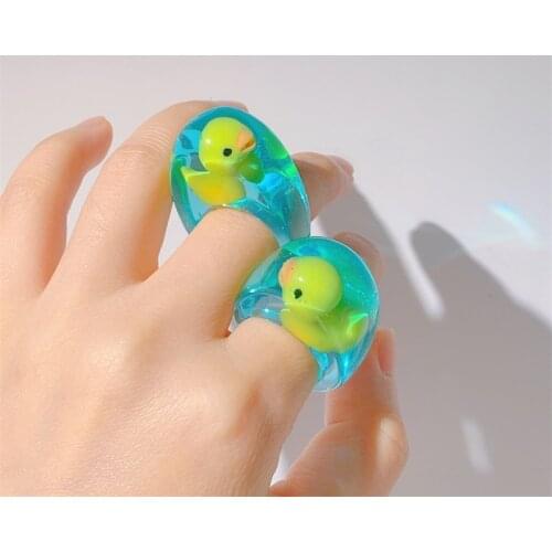 Transparent Friend Gifts Wholesale New Vintage Cute Cartoon Duck Rings for Women Y2k Rings Acrylic Fashion Jewelry Aesthetic