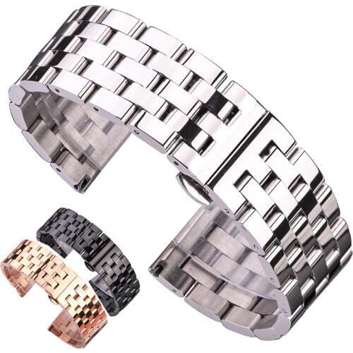 Solid Metal Watchabnds Bracelet Silver Black Rose Gold Men Women 316l Stainles Steel Watch Band Strap 20mm 22mm 24mm 26mm