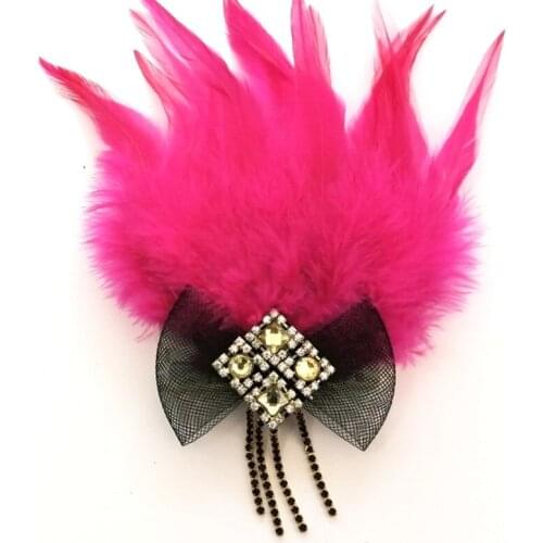 Luxury Handmade Cloth Art Bow Crystal Feather Brooch Pin Jewelry Clothing Wearing Corsage for Women Accessories Gift Sale