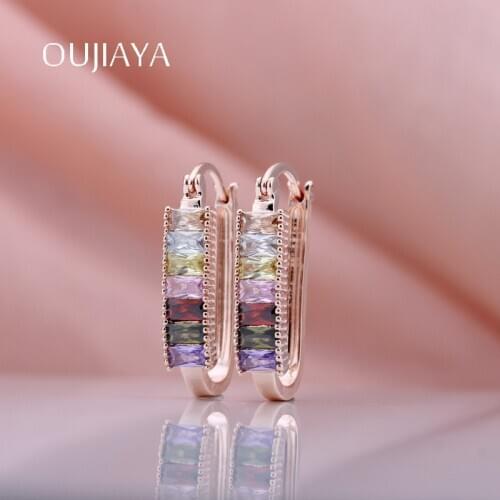 OUJIAYA Sunlight Big Drop Earrings 585 Rose Gold Square Natural Zircon Dangle Earrings Wedding Fashion sale Jewelry A21