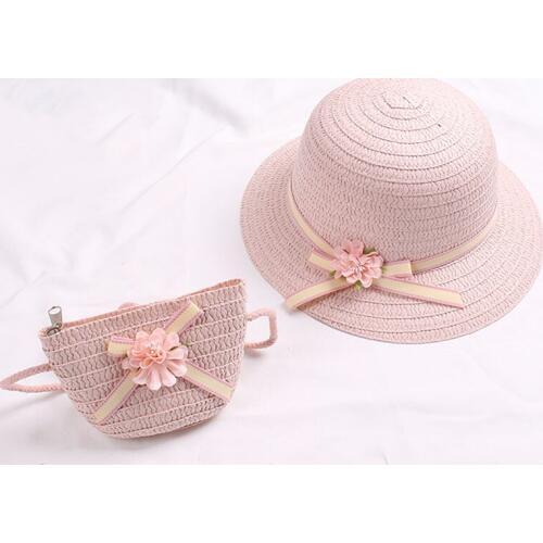 Baby Flower Hat Summer Breathable Straw Hat With Handbag Bags Kids Hat Boy Girls Sun Visor UV Protection Panama Hat Gorras