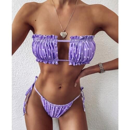 Sexy Bikini 2020 Pleated Bandeau Swimsuit Female Swimwear Women Mini Thong Bikini Sets Bather Swimming for Bathing Suit 10 Color