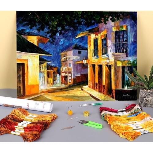 The Lights Southern Night Printed Fabric 11CT Cross Stitch DIY Embroidery Complete Kit DMC Threads Painting work Decor