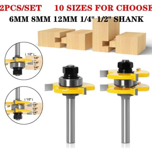 2pcs/set 8mm Shank T-Slot Milling Cutters Tongue & Groove Joint Assembly Router Bit Set 3/4" Stock Wood Cutting Tools