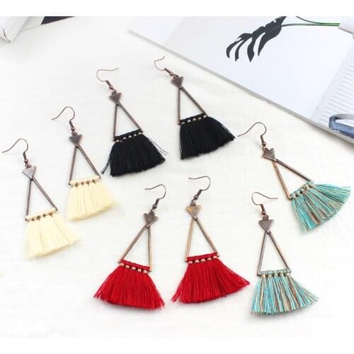 Retro Exaggerated Triangle Geometry Tassel Earrings Bohemian Multicolor Rainbow Textile Tassel Earrings Simple Fashion Jewelry