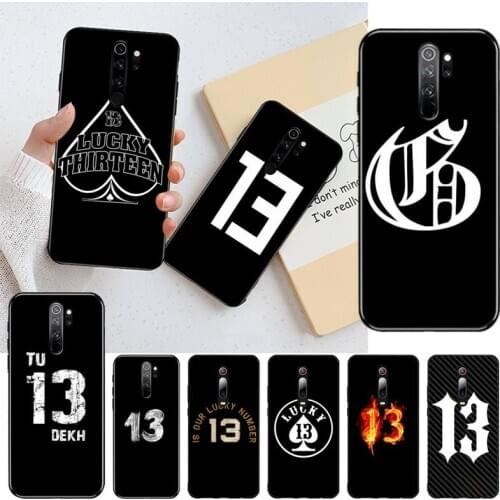 YJZFDYRM Lucky Number 13 Black TPU Soft Phone Case Cover for Redmi 8A Note 9 8 8T 7 6 6A 5 Go Pro Redmi 9 K20