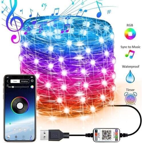 Merry Christmas Tree Deco RGB Bluetooth String Lights Xmas For Home USB Smart Lamp Navidad Noel Gifts New Year Decoration 5M 10M