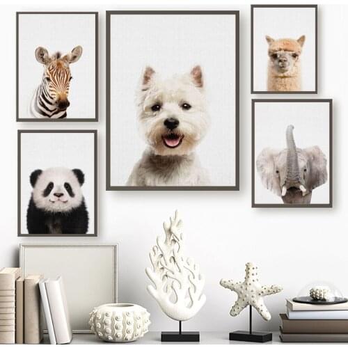 Zebra Panda Dog Alpaca Elephant Animal Wall Art Canvas Painting Nordic Posters And Prints Wall Pictures Baby Kids Room Decor