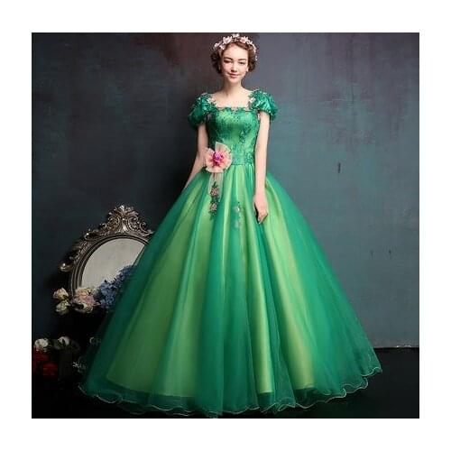 Green lace embroidery ball gown medieval dress Renaissance Gown queen Victorian cosplay ball gown Belle Ball