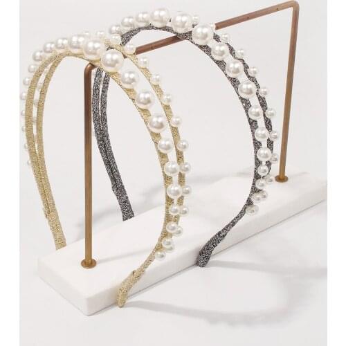 Sweet Imitation Pearl Double Layers Gold Black Color Headbands For Women Wholesale Elegant Wedding Hair Jewelry Accessories