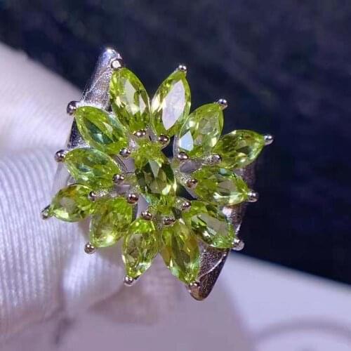 Natural Olivine Luxury Flower Pattern Ring S925 Sterling Silver Fine Fashion Charm Jewelry for Women Free Shipping MeiBaPJFS