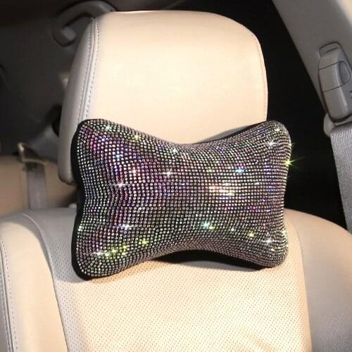 2Pcs Car Neck Pillow for Driver Seat Headrest Cushion Relax Necksupport Crystal Rhinestone Diamond Bling Accessories for Women