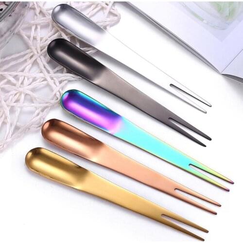 2 In1 Multifunction Small Fork Fruit Fork Salad Fork Gilded Cake Fork Dual-use One Spoon Food Picks Kitchen Accessories